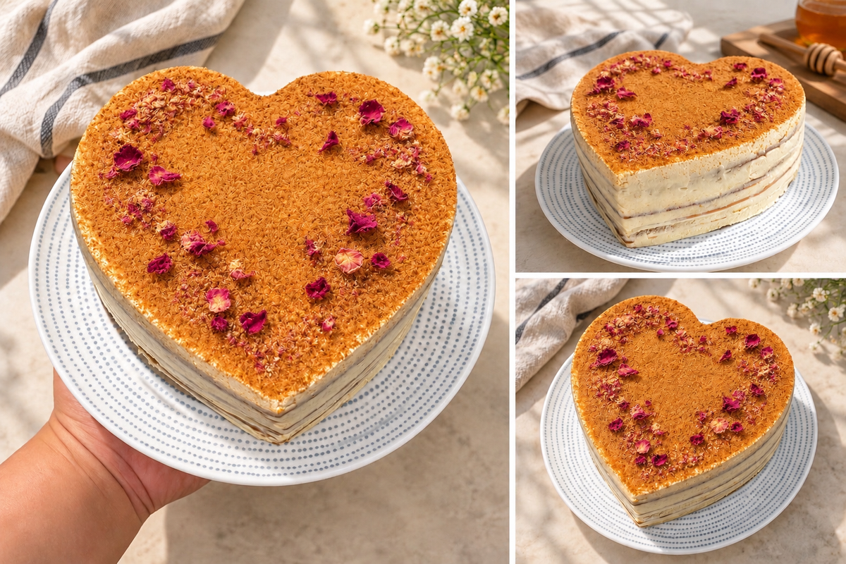 Heart-Shaped Honey Cake 6 inch – perfect for smaller celebratio